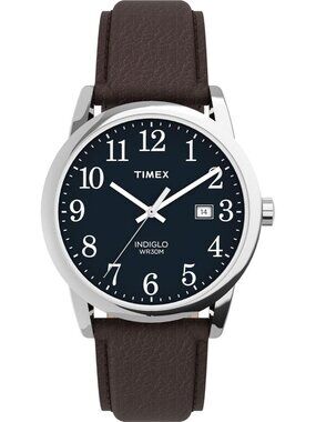 Men's Brown And Silver Analog Quartz Leather Strap Sport Easy Reader Wrist Watch